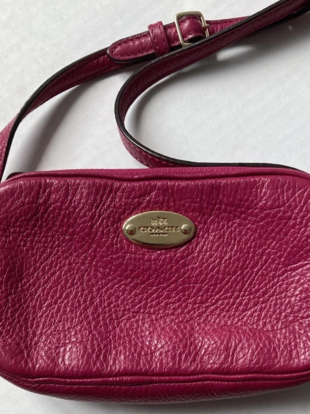 Coach Leather Crossbody Bag in Magenta (rare color) with Gold Hardware